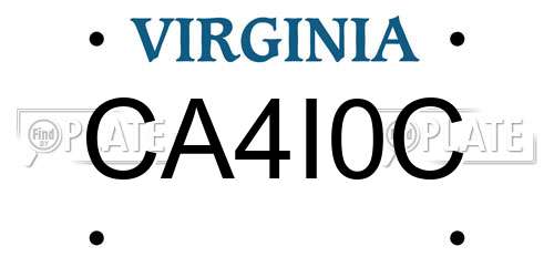 CA4I0C Virginia License Plate