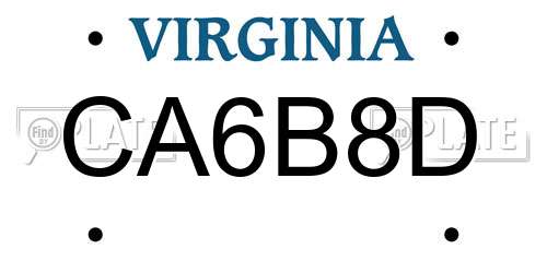 CA6B8D Virginia License Plate