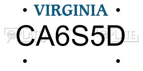CA6S5D Virginia License Plate