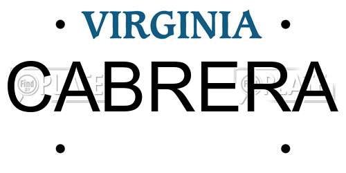 CABRERA Virginia License Plate