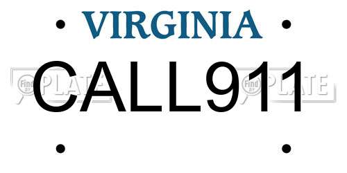 CALL911 Virginia License Plate