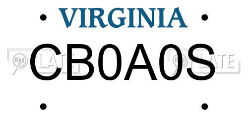 CB0A0S Virginia License Plate