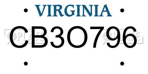 CB3O796 Virginia License Plate