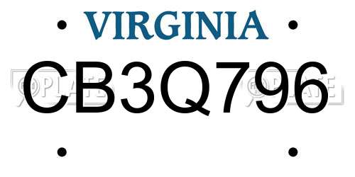 CB3Q796 Virginia License Plate