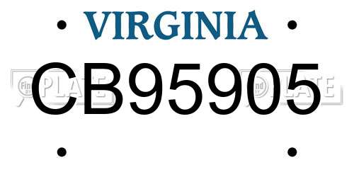 CB95905 Virginia License Plate