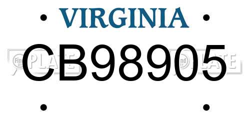 CB98905 Virginia License Plate