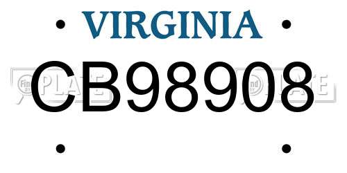 CB98908 Virginia License Plate