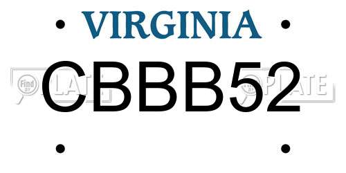 CBBB52 Virginia License Plate