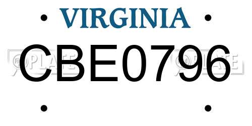 CBE0796 Virginia License Plate