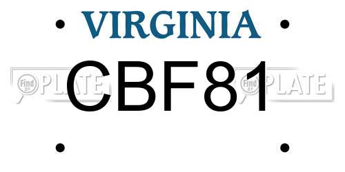 CBF81 Virginia License Plate