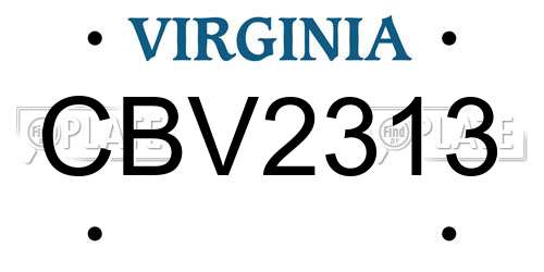 CBV2313 Virginia License Plate