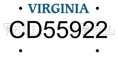 CD55922 Virginia License Plate