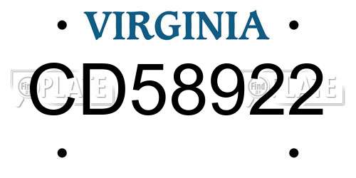 CD58922 Virginia License Plate
