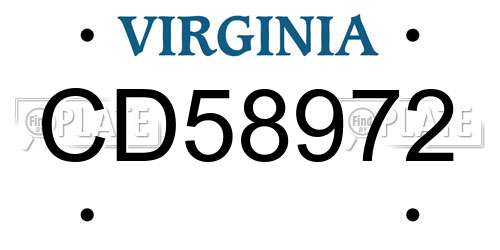 CD58972 Virginia License Plate