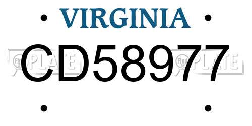 CD58977 Virginia License Plate