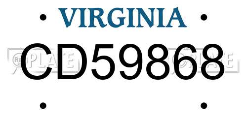 CD59868 Virginia License Plate