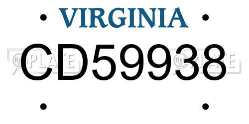 CD59938 Virginia License Plate