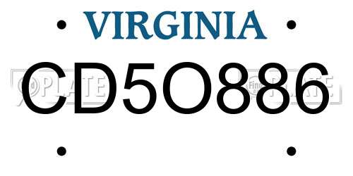 CD5O886 Virginia License Plate