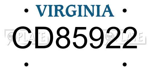 CD85922 Virginia License Plate