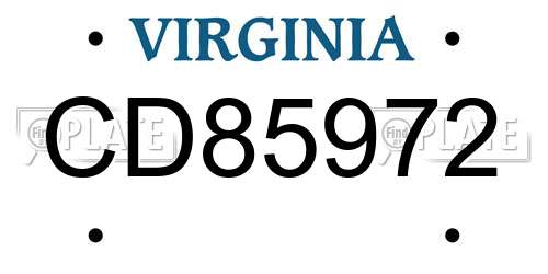 CD85972 Virginia License Plate