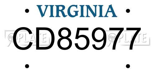 CD85977 Virginia License Plate