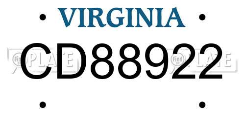 CD88922 Virginia License Plate