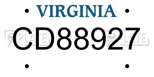 CD88927 Virginia License Plate