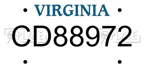 CD88972 Virginia License Plate