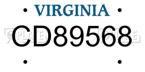 CD89568 Virginia License Plate