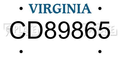 CD89865 Virginia License Plate