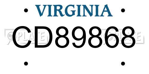 CD89868 Virginia License Plate