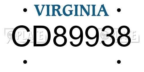 CD89938 Virginia License Plate