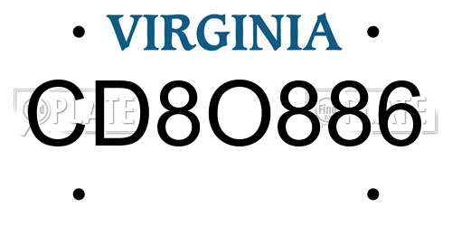 CD8O886 Virginia License Plate