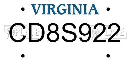 CD8S922 Virginia License Plate