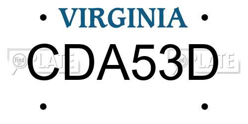 CDA53D Virginia License Plate