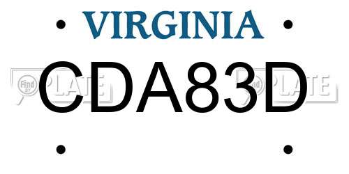 CDA83D Virginia License Plate