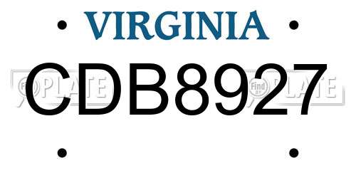 CDB8927 Virginia License Plate