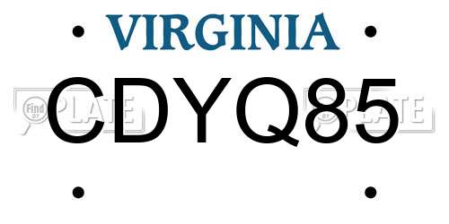 CDYQ85 Virginia License Plate