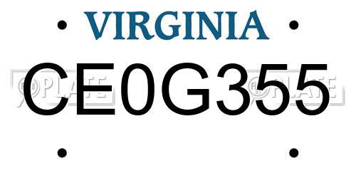 CE0G355 Virginia License Plate