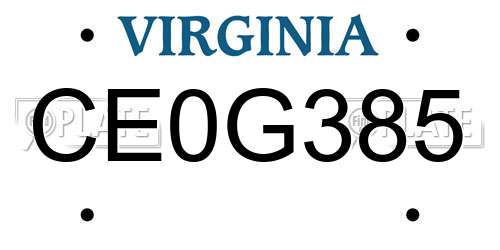 CE0G385 Virginia License Plate