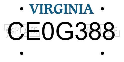 CE0G388 Virginia License Plate