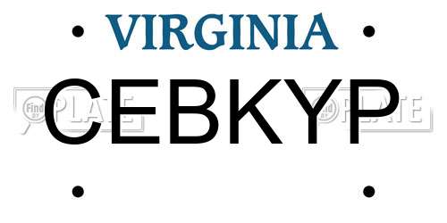 CEBKYP Virginia License Plate