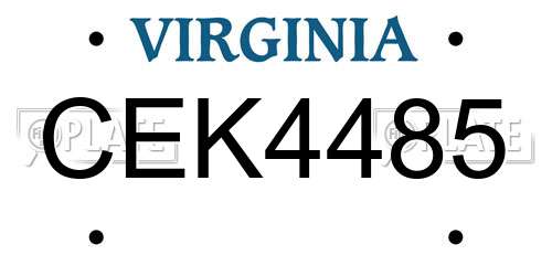 CEK4485 Virginia License Plate