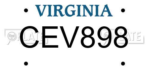 CEV898 Virginia License Plate