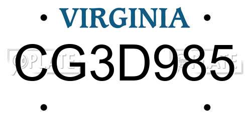 CG3D985 Virginia License Plate