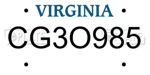 CG3O985 Virginia License Plate