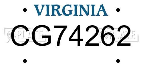 CG74262 Virginia License Plate