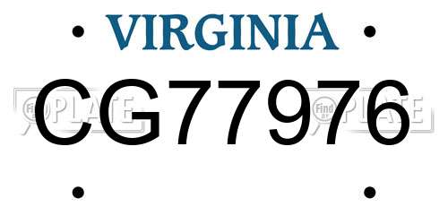 CG77976 Virginia License Plate