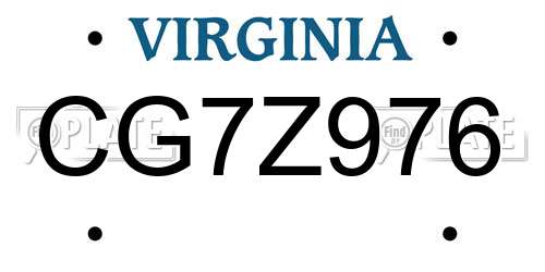CG7Z976 Virginia License Plate