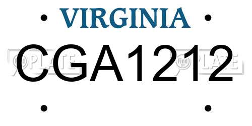CGA1212 Virginia License Plate